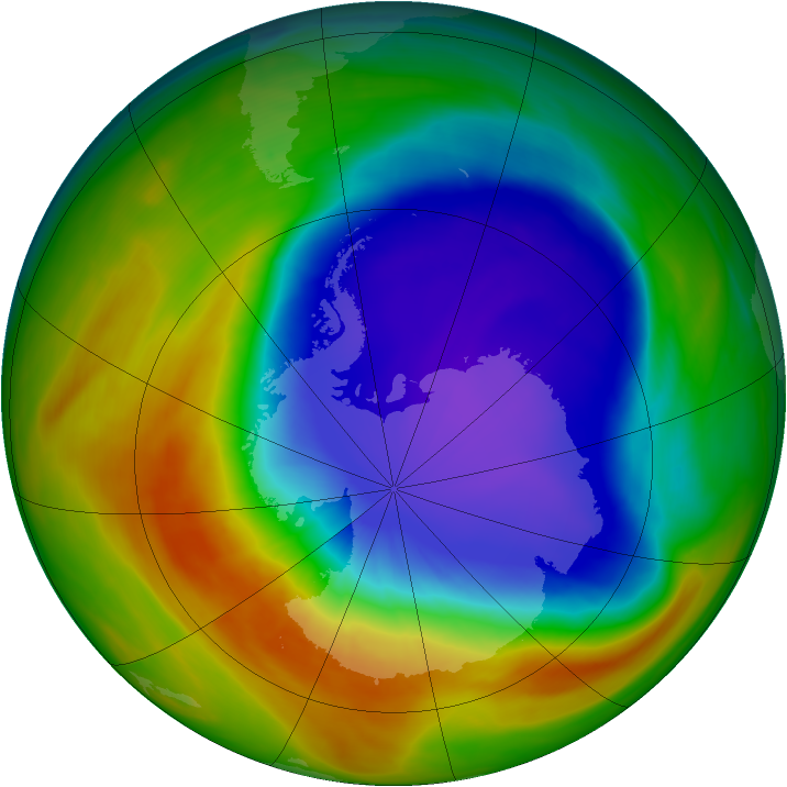 Antarctic ozone map for 11 October 2007